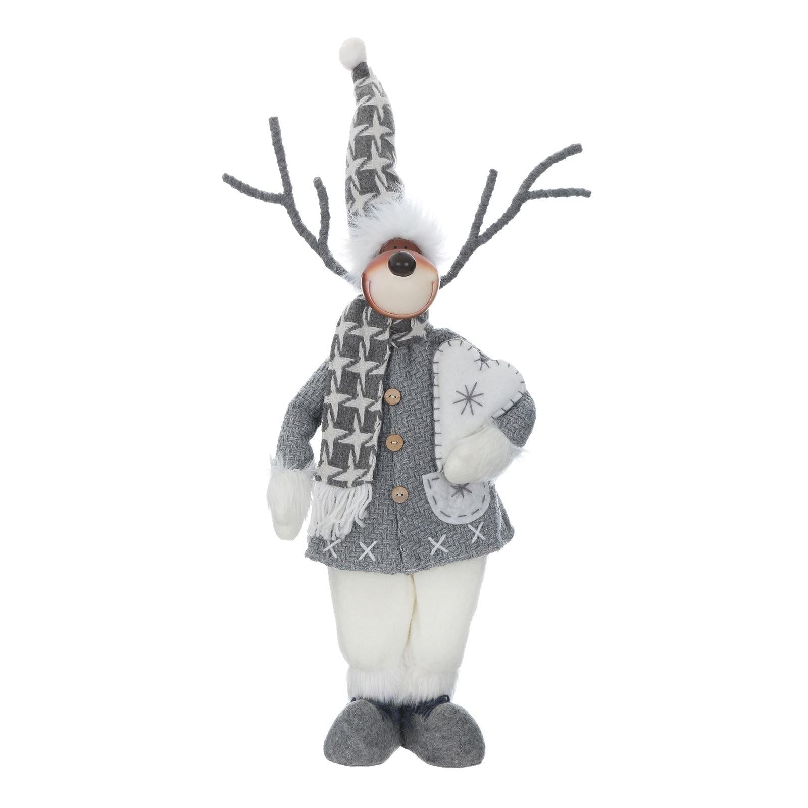 Mr Crimbo 19" Reindeer Figure Christmas Scandi Style Grey White - MrCrimbo.co.uk -XS5739 - Reindeer with Heart -christmas